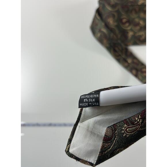 Christian Dior Monsieur Tie Paisley Green Red Gold Silk Blend Vintage USA - Picture 6 of 6